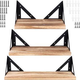   NAMYEUT 3-dijelni set zidnih polica od drva i metala, 25-33-42 cm lebdeće police za dnevni boravak