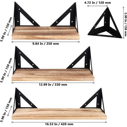 NAMYEUT 3 részes fali polc szett fa és fém, 25-33-42 cm lebegő polcok nappalihoz