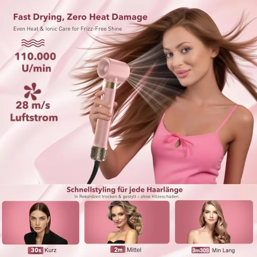 Mythsight Airstyler 6 az 1-ben ionos hajszárító göndörítő utazótáskával - Pink