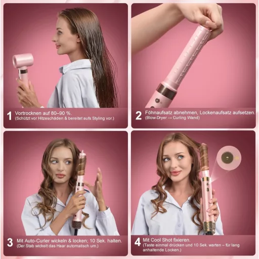 Mythsight Airstyler 6 az 1-ben ionos hajszárító göndörítő utazótáskával - Pink