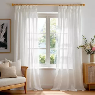   Deconovo Lenvászon Hatású Voile Függöny Fodros Szalaggal 260x140cm Krém 2db
