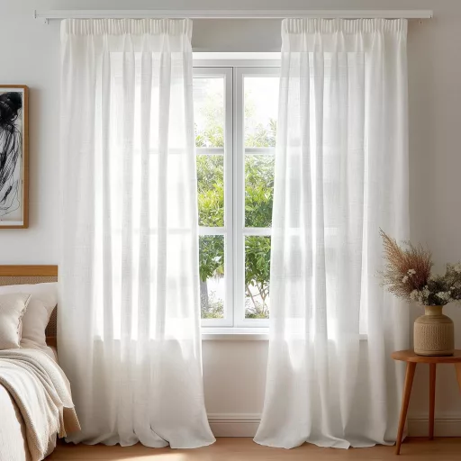 Deconovo Lenvászon Hatású Voile Függöny Fodros Szalaggal 260x140cm Krém 2db