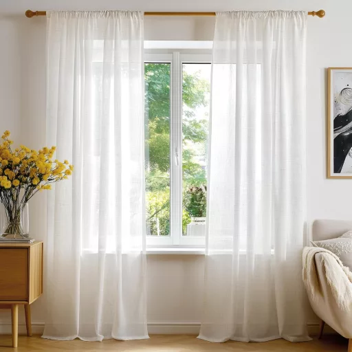 Deconovo Lenvászon Hatású Voile Függöny Fodros Szalaggal 260x140cm Krém 2db