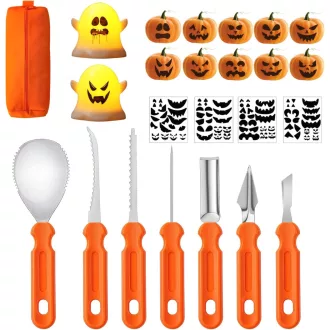   REDKNOT Halloween Tökfaragó Készlet 7 Részes LED Világítással és Sablonokkal