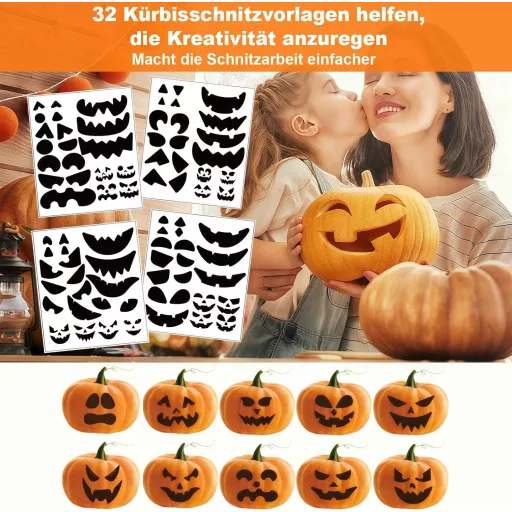 REDKNOT Súprava na vyrezávanie halloweenskych tekvíc, 7-dielna, s LED osvetlením a šablónami