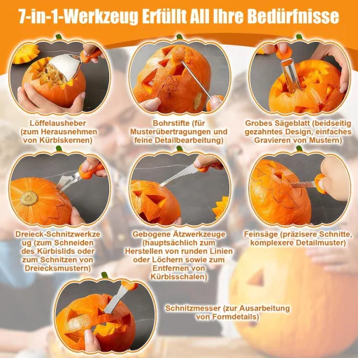 REDKNOT Súprava na vyrezávanie halloweenskych tekvíc, 7-dielna, s LED osvetlením a šablónami