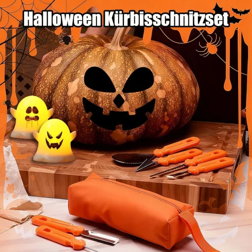 REDKNOT Súprava na vyrezávanie halloweenskych tekvíc, 7-dielna, s LED osvetlením a šablónami