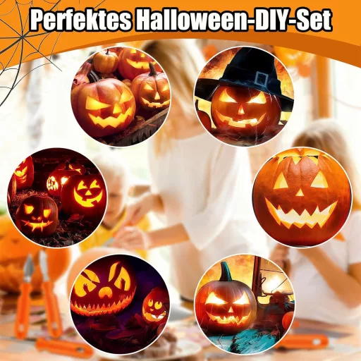 REDKNOT Halloween Tökfaragó Készlet 7 Részes LED Világítással és Sablonokkal