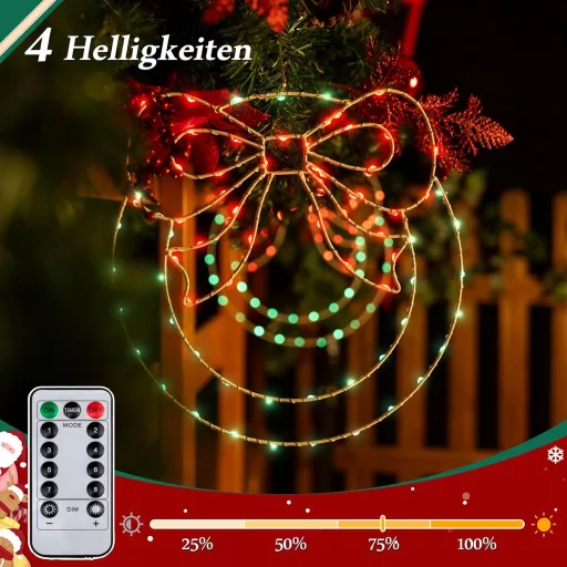 Ollny Karácsonyi LED Koszorú Ablakdísz 160 LED 8 Mód Időzítő 2db Piros Zöld