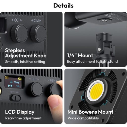 ULANZI 100W RGB LED videólámpa beépített akkuval, 2700-6500K színhőmérséklet, stúdió fény