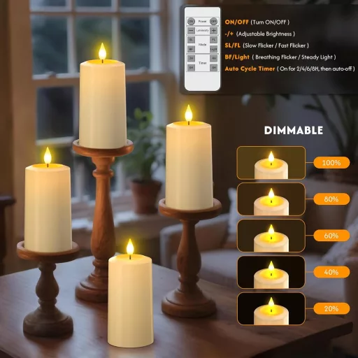 PChero 4 ks LED sviečok s nabíjacou stanicou, vodoodolné vonkajšie sviečky s diaľkovým ovládaním a časovačom