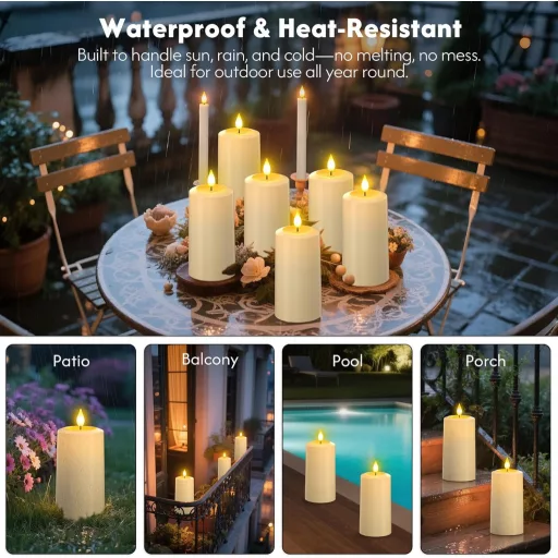 PChero 4 ks LED sviečok s nabíjacou stanicou, vodoodolné vonkajšie sviečky s diaľkovým ovládaním a časovačom