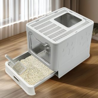   BingoPaw XXL Fedeles Macskavécé Rozsdamentes Acélból, Felnyitható Tetővel és Lapáttal