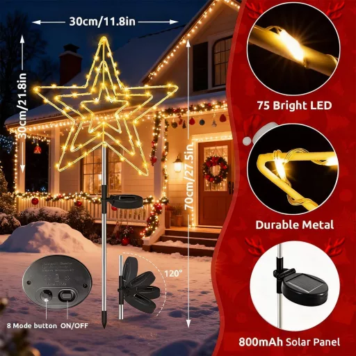 Dekofun Napelemes Kerti Lámpa 75 LED 8 Mód Csillag Dekoráció Balkon Terasz