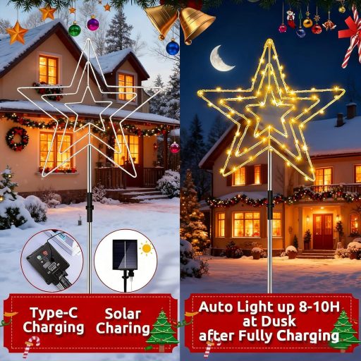 Decorațiune Solară de Crăciun Stea de Exterior 225 LED cu Telecomandă Impermeabilă