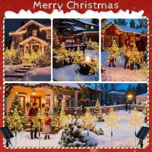 Decorațiune Solară de Crăciun Stea de Exterior 225 LED cu Telecomandă Impermeabilă