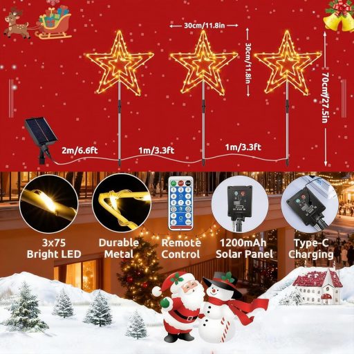 Decorațiune Solară de Crăciun Stea de Exterior 225 LED cu Telecomandă Impermeabilă