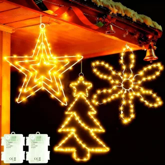   Set 3 decorațiuni luminoase LED de Crăciun yowin (Stea/Brad/Fulg de nea) cu temporizator