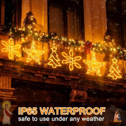 yowin Karácsonyi LED Ablakdísz Szett 3db Csillag/Fa/Hópehely Dekoráció Időzítővel