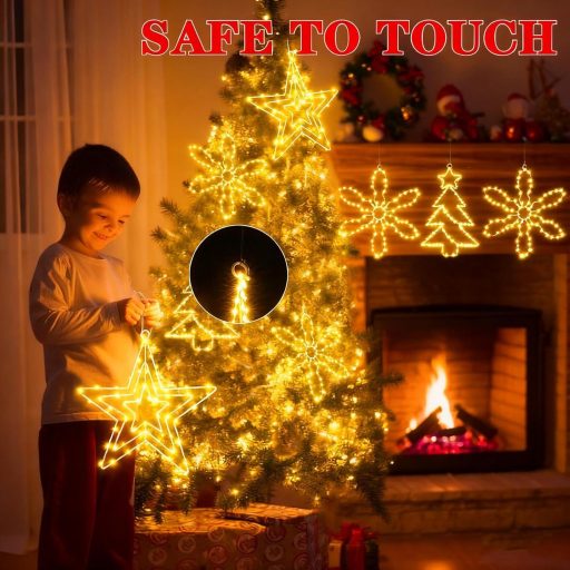 yowin Karácsonyi LED Ablakdísz Szett 3db Csillag/Fa/Hópehely Dekoráció Időzítővel