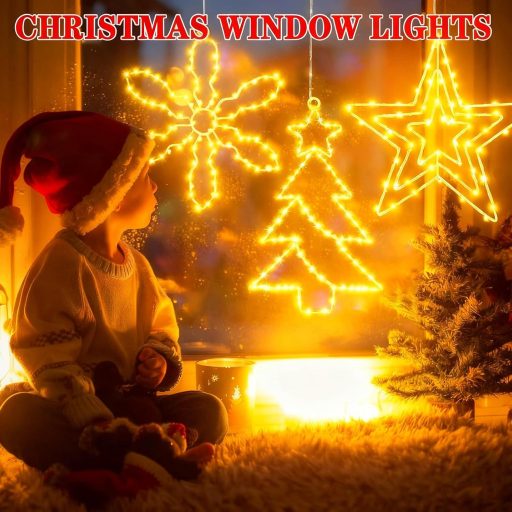 yowin Karácsonyi LED Ablakdísz Szett 3db Csillag/Fa/Hópehely Dekoráció Időzítővel