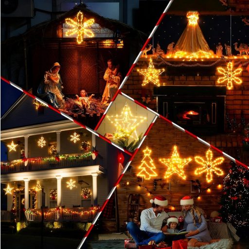 yowin Karácsonyi LED Ablakdísz Szett 3db Csillag/Fa/Hópehely Dekoráció Időzítővel