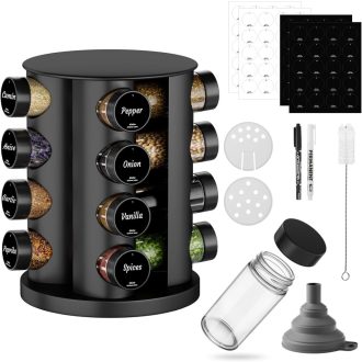   FNLLC Forgó Fűszertartó 16 Üveggel, 360° Forgatható Rozsdamentes Fűszerkárusel
