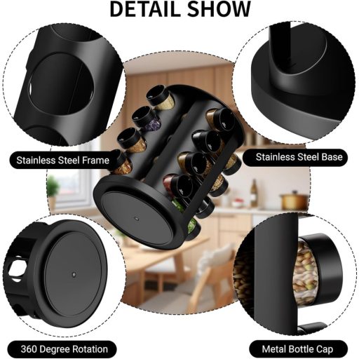 FNLLC Forgó Fűszertartó 16 Üveggel, 360° Forgatható Rozsdamentes Fűszerkárusel