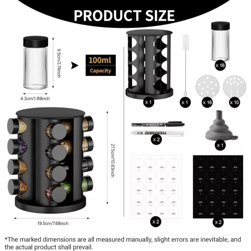 FNLLC Forgó Fűszertartó 16 Üveggel, 360° Forgatható Rozsdamentes Fűszerkárusel