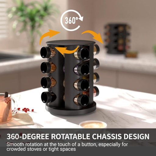 FNLLC Forgó Fűszertartó 16 Üveggel, 360° Forgatható Rozsdamentes Fűszerkárusel