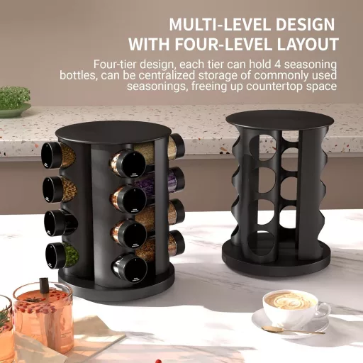 FNLLC Forgó Fűszertartó 16 Üveggel, 360° Forgatható Rozsdamentes Fűszerkárusel