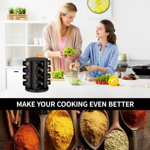 FNLLC Forgó Fűszertartó 16 Üveggel, 360° Forgatható Rozsdamentes Fűszerkárusel