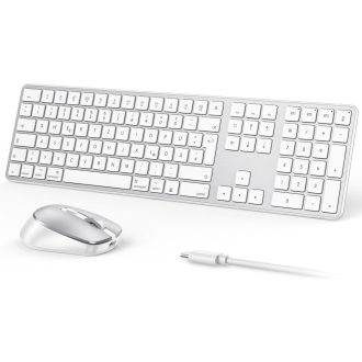   OMOTON Wireless Bluetooth Billentyűzet és Egér szett Mac-hez, QWERTZ német layout, újratölthető