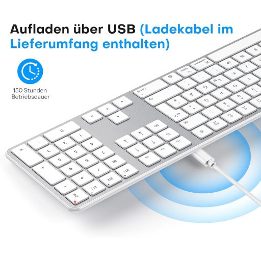 OMOTON Wireless Bluetooth Billentyűzet és Egér szett Mac-hez, QWERTZ német layout, újratölthető