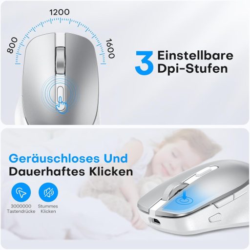 OMOTON Wireless Bluetooth Billentyűzet és Egér szett Mac-hez, QWERTZ német layout, újratölthető