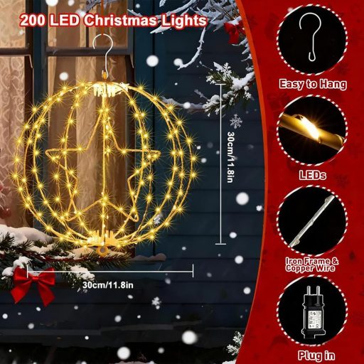 Vianočná dekorácia na okno Yowin s 200 LED hviezdami, časovačom a vodoodolnou úpravou pre vnútorné aj vonkajšie použitie