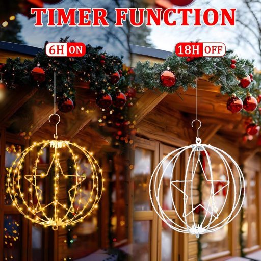 Vianočná dekorácia na okno Yowin s 200 LED hviezdami, časovačom a vodoodolnou úpravou pre vnútorné aj vonkajšie použitie