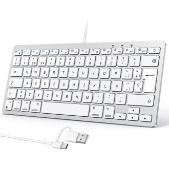   OMOTON Vezetékes Mac Billentyűzet ES Layout, USB-C/USB, Csendes Billentyűk, iMac és Mac Mini Kompatibilis
