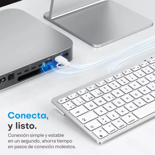 Tastatură cu fir OMOTON pentru Mac, layout ES, USB-C/USB, taste silențioase, compatibilă cu iMac și Mac Mini