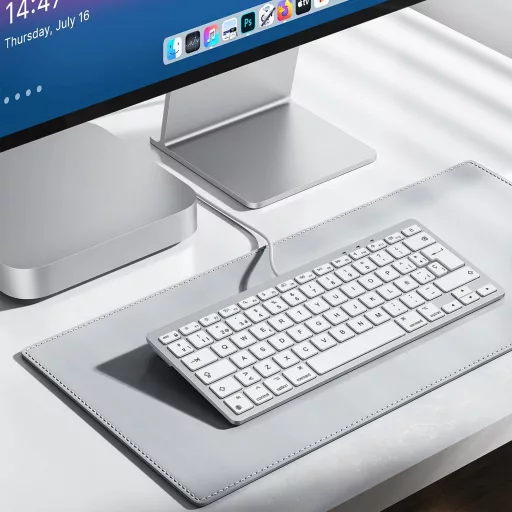 Tastatură cu fir OMOTON pentru Mac, layout ES, USB-C/USB, taste silențioase, compatibilă cu iMac și Mac Mini