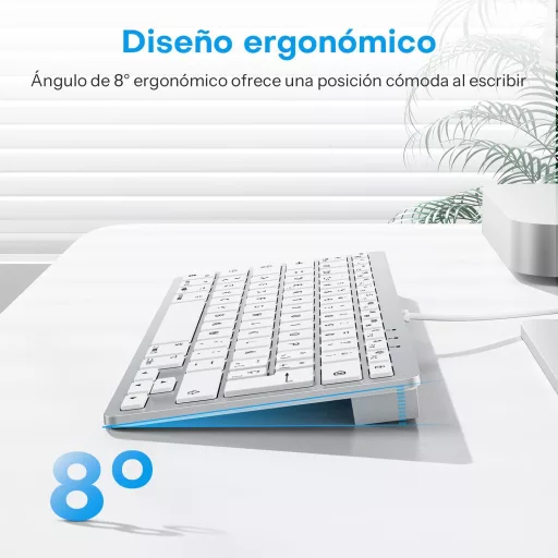 Tastatură cu fir OMOTON pentru Mac, layout ES, USB-C/USB, taste silențioase, compatibilă cu iMac și Mac Mini