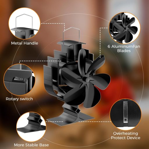 Gisam Kályha Ventilátor 6 Lapáttal, 60° Forgó, Elektromosság Nélkül, Csendes Működés