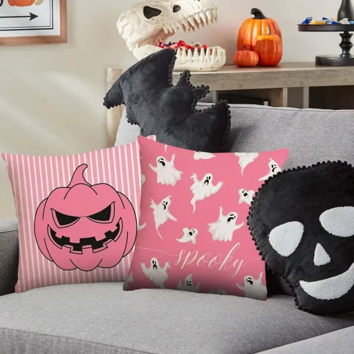 Moerstar Halloween set navlaka za jastuke 45x45cm s uzorkom bundeva, duhova i šišmiša, 4 komada.