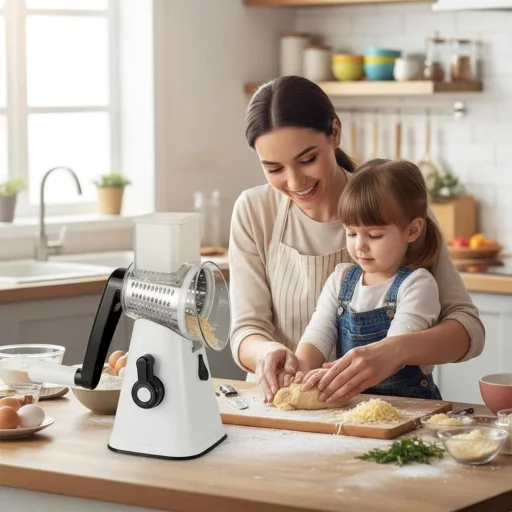 VINATO Forgókaros Zöldségvágó 3 Pengével, Rozsdamentes Acél, Sajtreszelő és Szeletelő Funkció