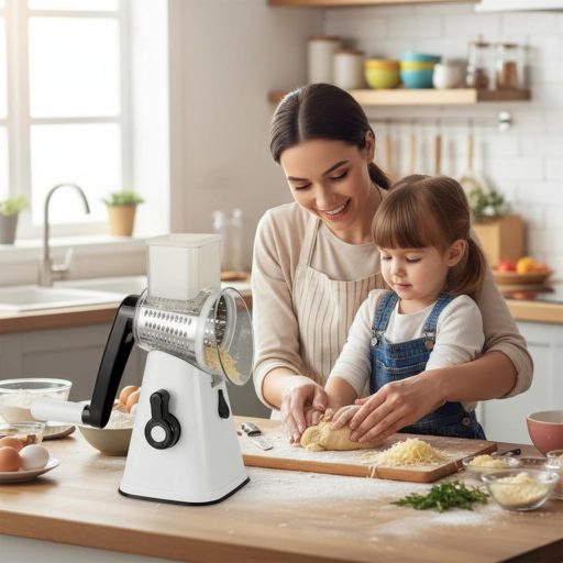 VINATO Forgókaros Zöldségvágó 3 Pengével, Rozsdamentes Acél, Sajtreszelő és Szeletelő Funkció