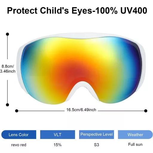 Ochelari de schi pentru copii YOOXARMOR, lentilă dublă anti-aburire, 6-14 ani, protecție UV400