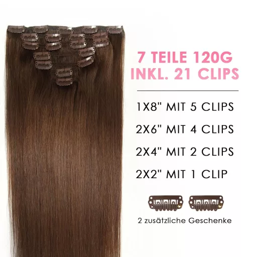 WOWANGEL Clip-In Valódi Hajhosszabbítás 35cm Hamvas Barna 7 Részes Remy Haj