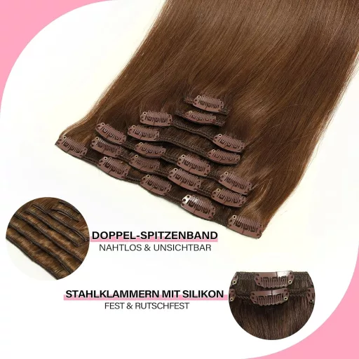 WOWANGEL Clip-In Valódi Hajhosszabbítás 35cm Hamvas Barna 7 Részes Remy Haj
