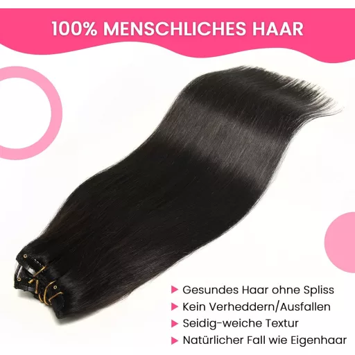 WOWANGEL extensii de păr natural, negru natural, calitate de salon, 7 piese cu 19 clipsuri