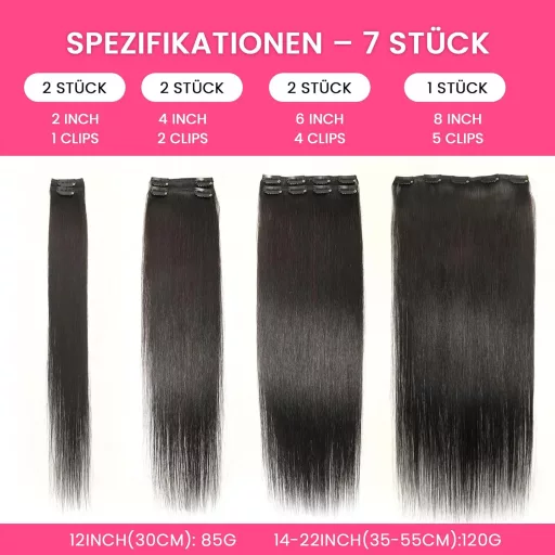 WOWANGEL extensii de păr natural, negru natural, calitate de salon, 7 piese cu 19 clipsuri